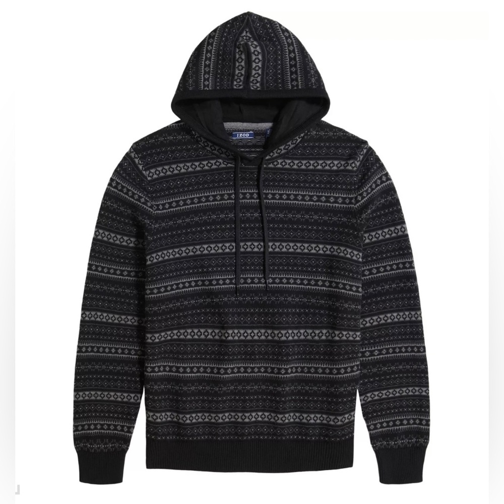 MEN'S IZOD FAIR ISLE LONG SLEEVE HOODIE SIZE M